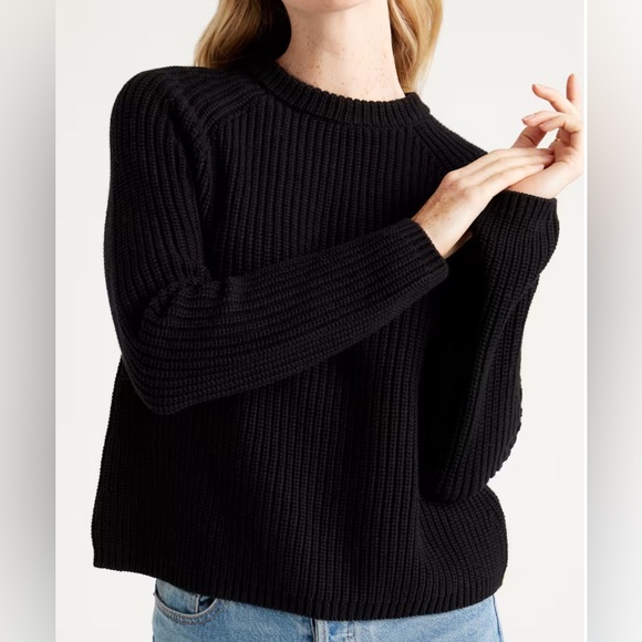 Quince Sweaters - Quince Black Fisherman Crew Neck Women's Sweater